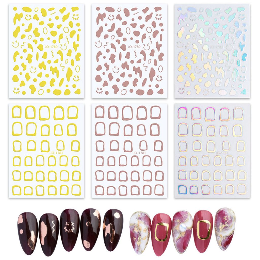 6 Blätter Geometrische Nagelaufkleber, 3D Selbstklebende Nagelaufkleber French Hollow Nail Art Design Maniküre DIY Nageldekoration für Acrylnägel