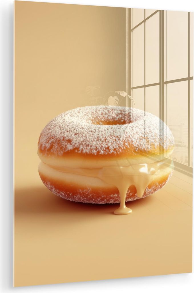 MuchoWow Glasbilder - Bilder auf Wandbild - Foto auf Glas Donut - Cremig - Puderzucker - Beige 30x40 cm Wanddekoration aus Glas - Acrylglasbild - A...