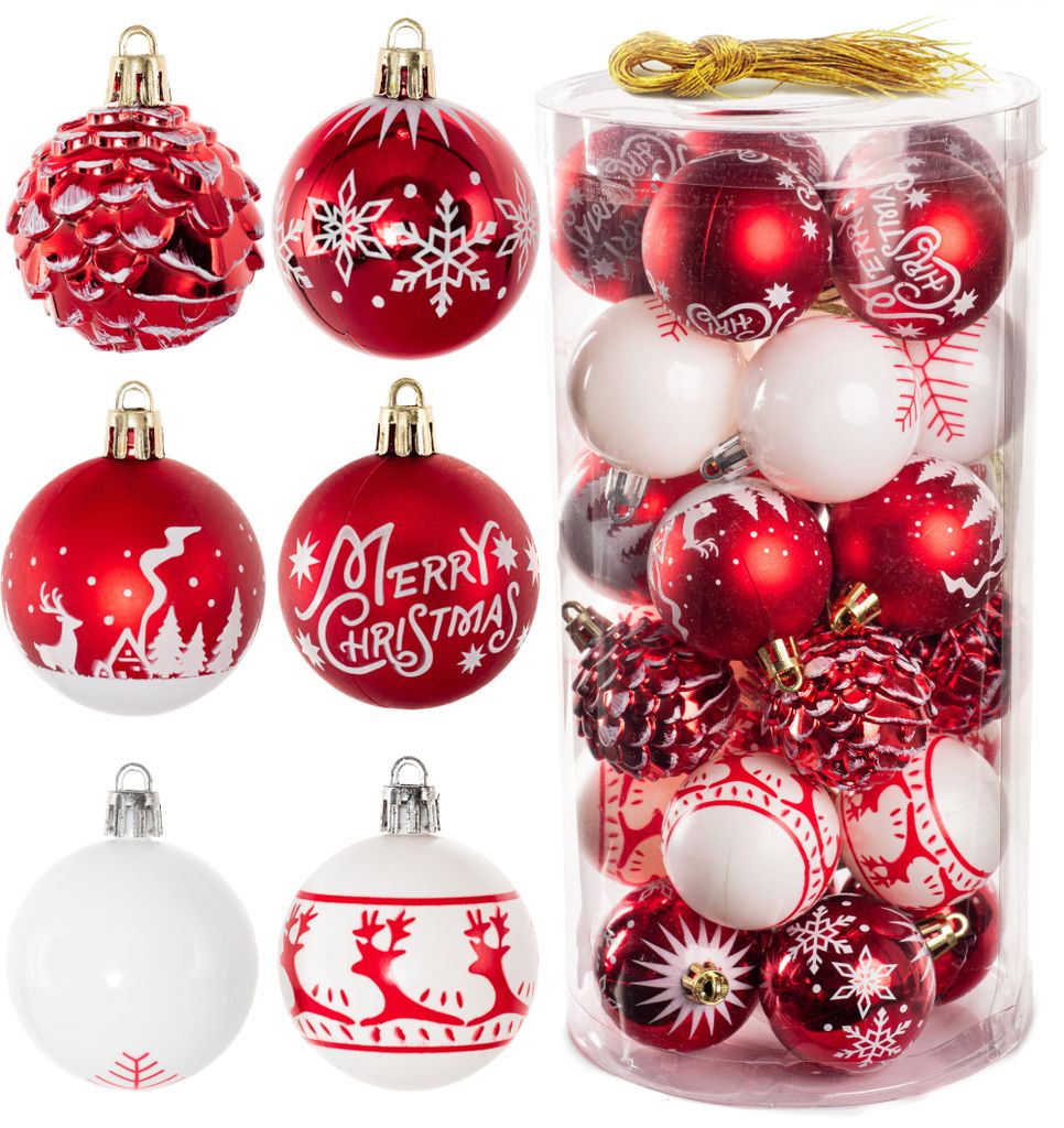 Bruchsichere Weihnachtsbaumkugeln, 30 Stück, 5 cm, Rot
