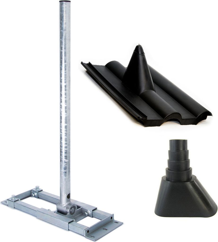 PremiumX DELUXE X130-48 Dachsparrenhalter 130cm Mast für Satellitenantenne Frankfurt Dachabdeckung Manschette schwarz