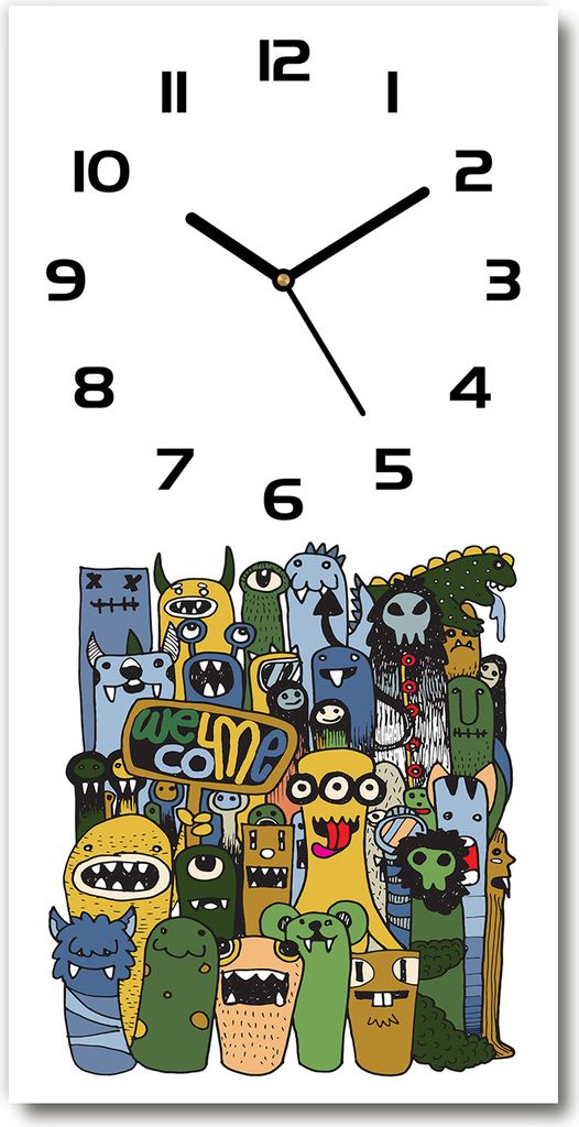Wanduhr aus Glas – 30x60 cm - Glasbild - Glasuhr - Gehärtetes Glas -Verrückte Monster