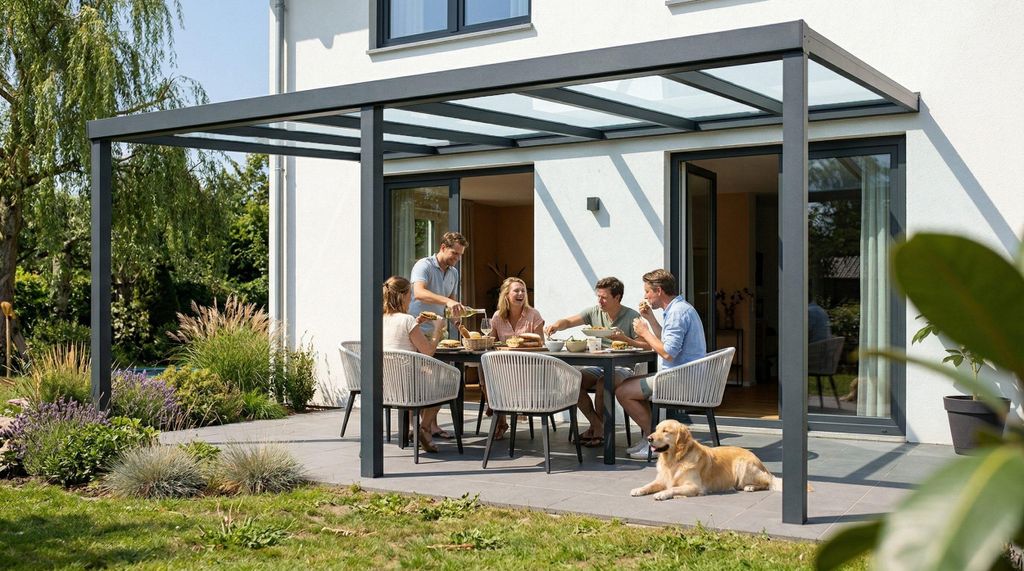 406 x 400cm Aluminium Terrassenüberdachung Salzburg Anthrazit mit 16 mm Stegplatten