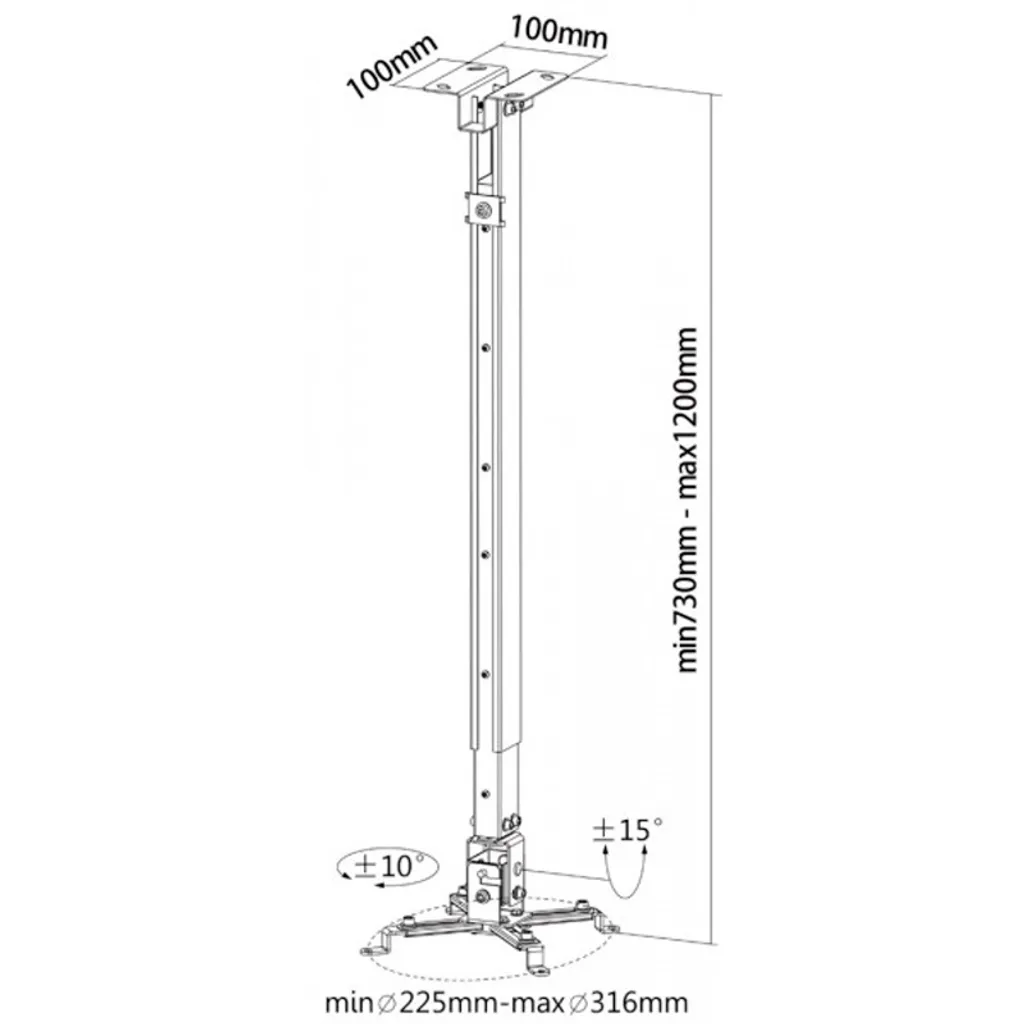 Reflecta Tapa L Argento: Supporto Soffitto Proiettore 70-120cm Professionale