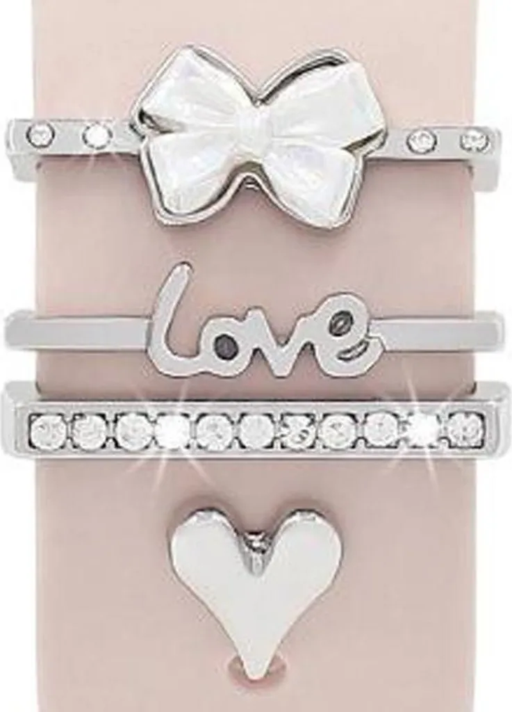 Smartwatch anelli decorativi cuore argento metallo set di 4 accessori 22mm