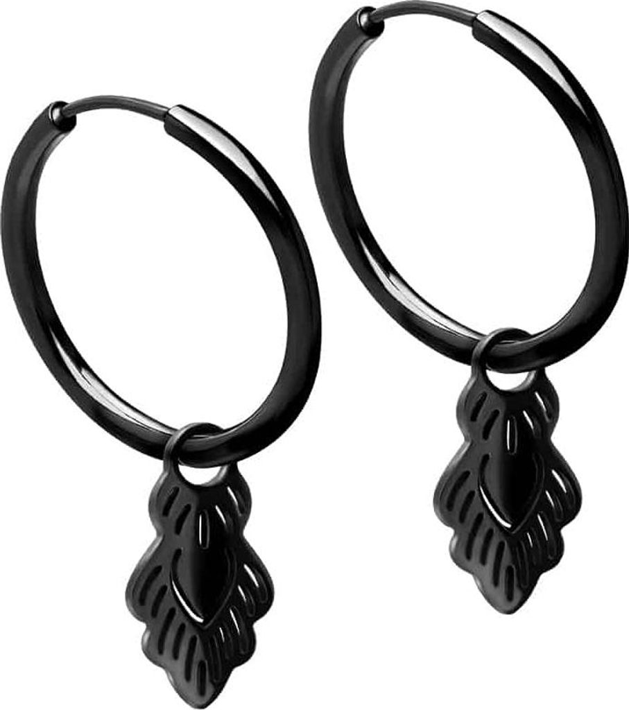 Chirurgenstahl Ohrclicker Creolen ORIENTALISCHES DESIGN Schwarz Innendurchmesser: 14mm + Designstärke: 1,6mm