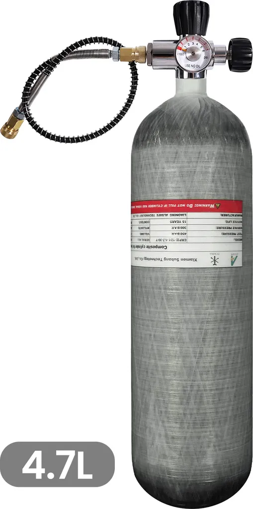 Bouteille Carbone 4,7L TUXING 300 Bars avec vanne de sortie intégrée