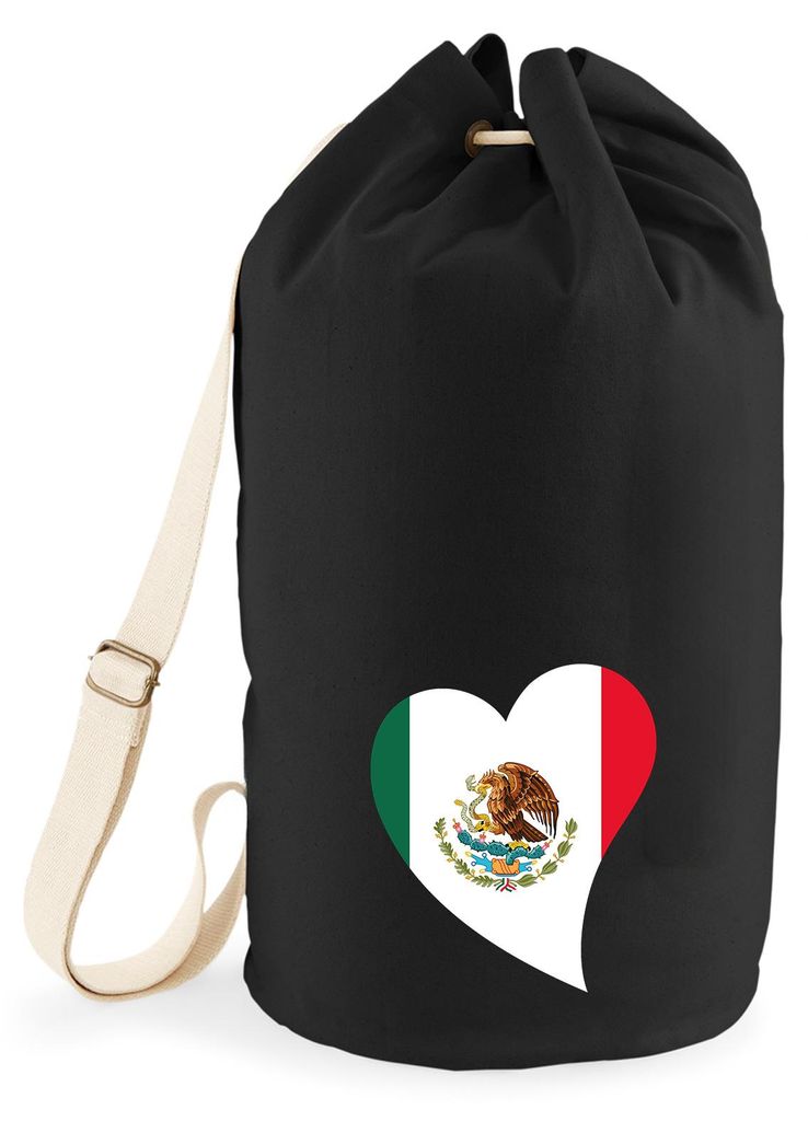 Huuraa Seesack Mexiko Flagge Herz 20 Liter Black Baumwolle Rucksack Geschenkidee