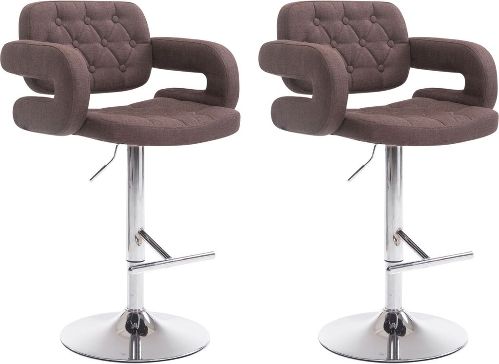 TPFLiving 2er Set Barhocker Dubai Gestell Metall in Chromoptik Stoff Braun