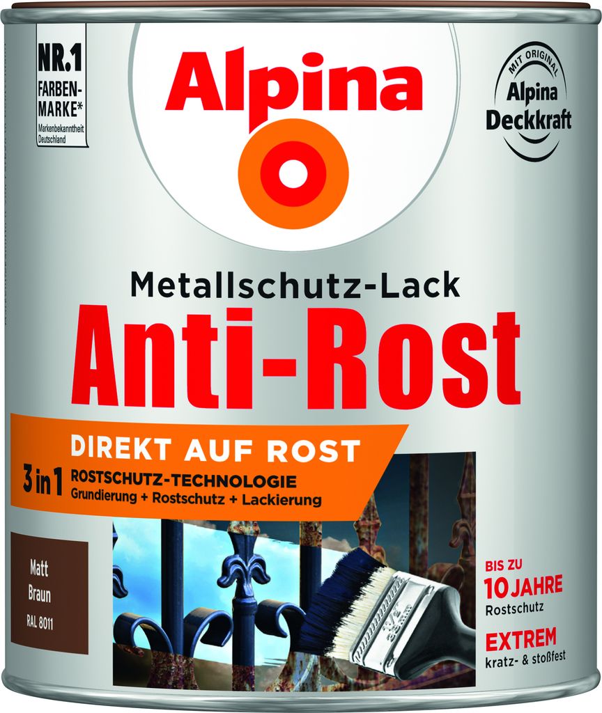 Alpina Metallschutz-Lack Anti-Rost 750 ml anthrazit matt Produktbild 1