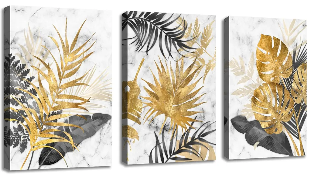 Tableau triptyque abstrait gris et or 90x40 cm pour salon élégant