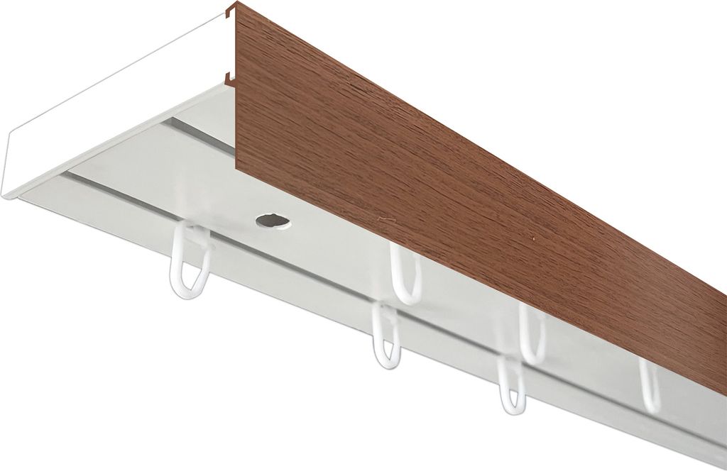 SN Deco - Vorhangschiene SH Set, 2-läufig, weiß 450 cm, vorgebohrt, m. Blende, Nuss, 7.5 cm, Komplettes Zubehör und Röllchen