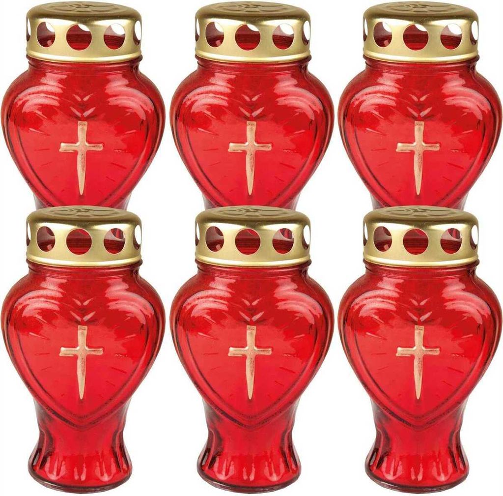 Grablicht aus Glas in Herzform Rot 6er-Pack Grabkerze 30h Produktbild 