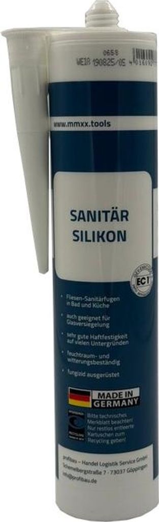 MMXX Sanitär Silikon 310 ml Weiß – elastischer Dichtstoff für Bad & Küche – schimmelhemmend, wasserfest & UV-beständig – ideal für Fliesen