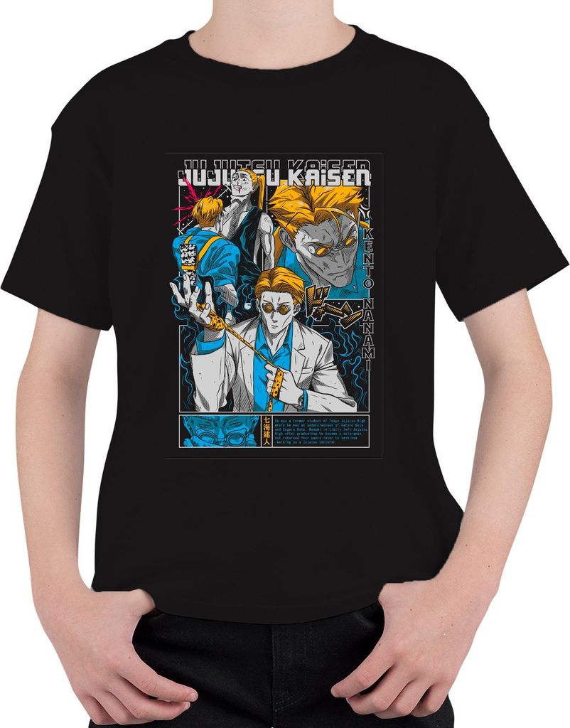 Jujutsu Kaisen Kento Nanami Anzug Brille Anime Manga Geschenk Uni Kinder T-Shirt, Schwarz, 104