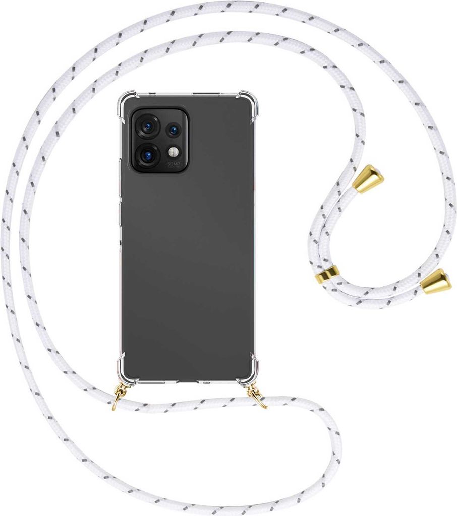 Handykette Backcover-Schutzhülle mit Band (Metall goldfarben) für Motorola Edge 40 Pro (Moto X40) - weiß/grau