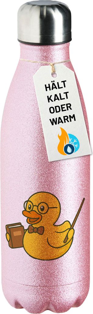 Huuraa Trinkflasche Quietscheente Lehrer Comic Gummiente 500ml Pink Edelstahl Wasserflasche Trinkflasche Geschenkidee