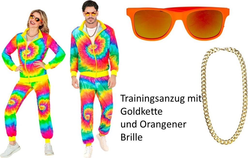 80er Jahre Batik Trainingsanzug Gr. S-XXL – Uni - Rainbow - Produktbild 