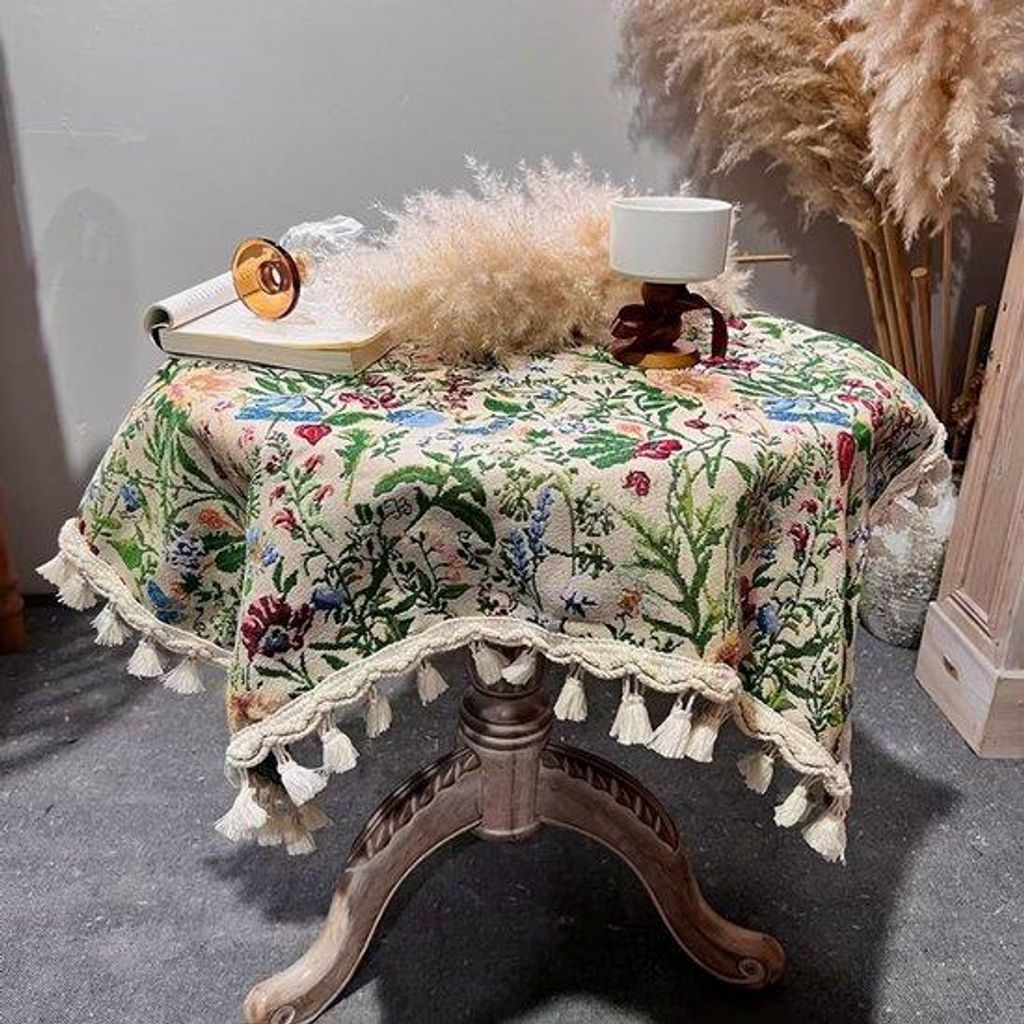 Vintage-Tischdecke, Jacquard, für runde Tische und Couchtische (90 × 90 cm), grün