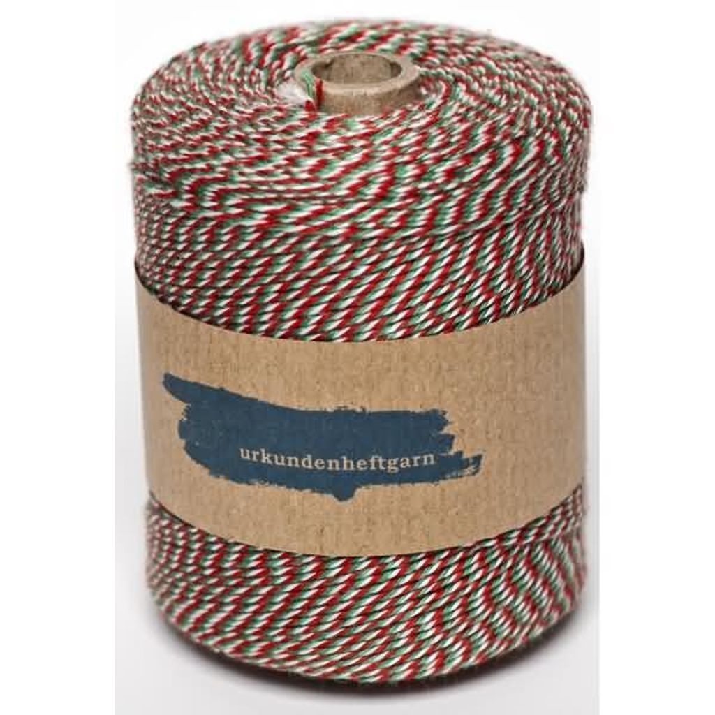 Urkunden-Heftgarn grün/weiß/rot Rolle ca. 360m