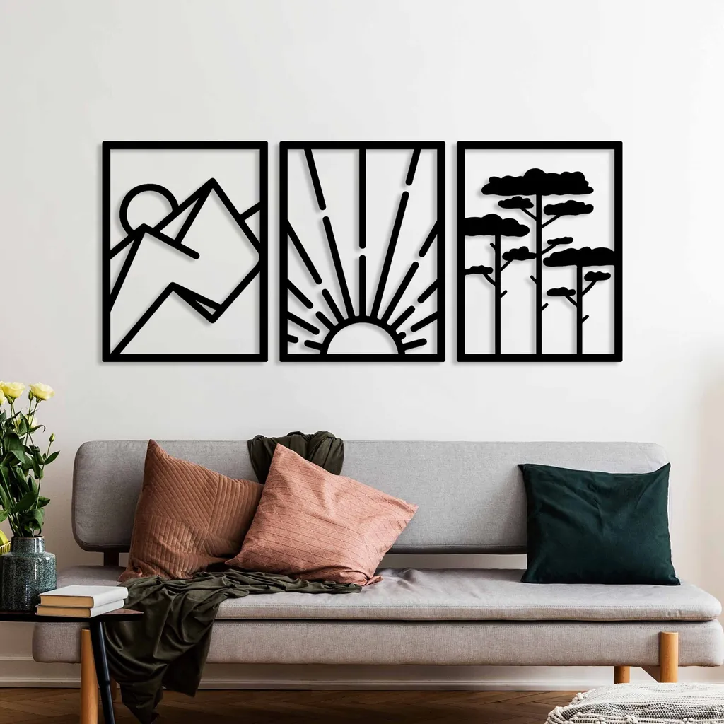Tableau Mural Design en Métal Noir Vista Trio B pour Salon Moderne