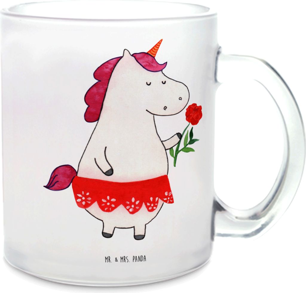 Mr. & Mrs. Panda Tee Tasse Einhorn Dame - Transparent - Geschenk, Pott, Unicorn, Teeglas, Trennung, Häferl, Lady, Teetasse, Frau, Motivtasse, Einh...