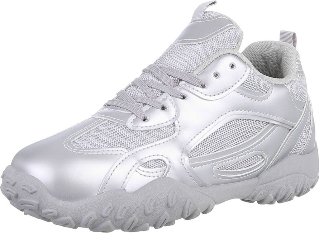 Ital-Design Damen Freizeitschuhe Lederoptik, Synthetikoptik Sneakers Low 88828420 Silber Gr. 39