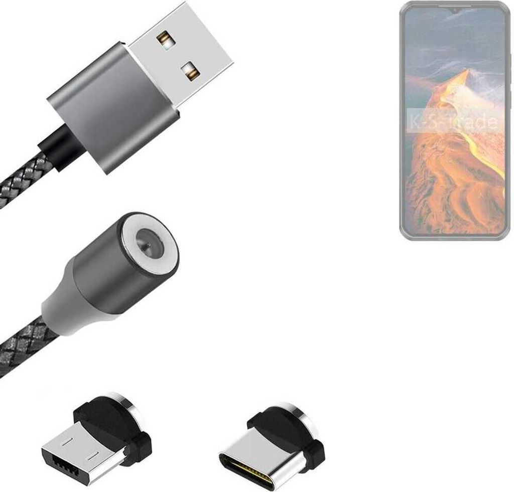 K-S-Trade Hochwertiges Magnet-Lade-kabel Sync-Kabel Daten-Kabel kompatibel mit Oukitel WP50 mit USB-Typ-C-Anschluss und Micro-USB-Anschluss 2A bis zu