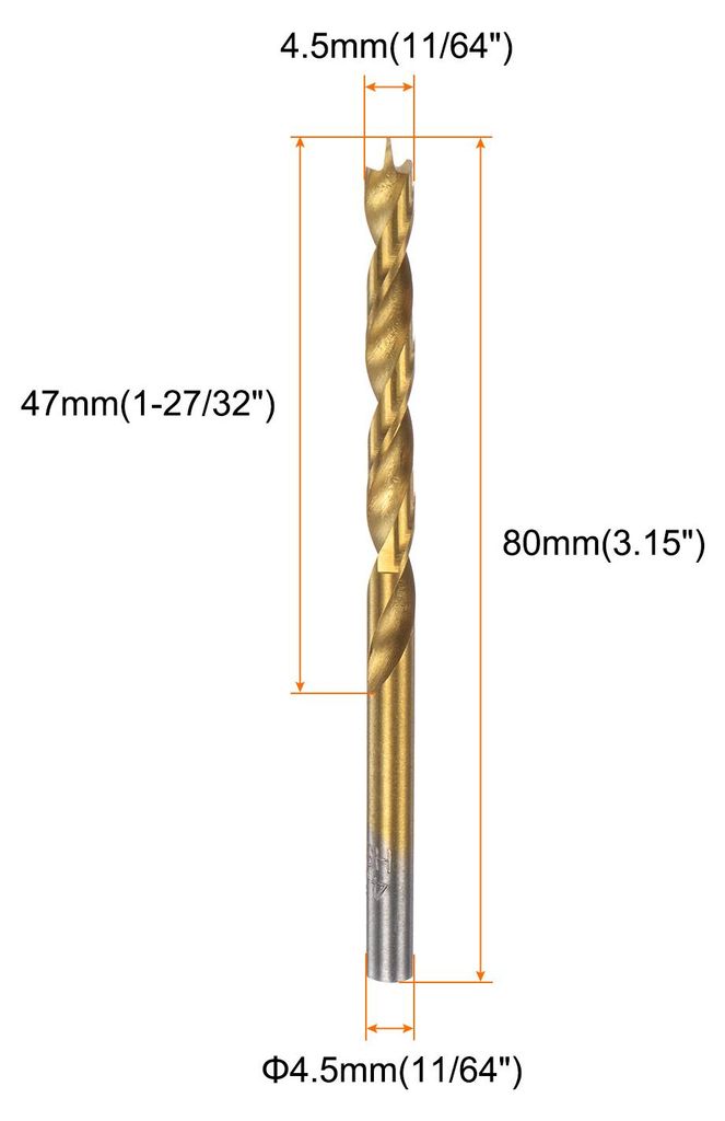 Brad Point Bohrer Set 4,5 mm Durchmesser Gerader Rund-Schaft Metrische Spiral Twist Golden Bohrer fš¹r Schreiner Holzbearbeitung Kunststoff Gummi