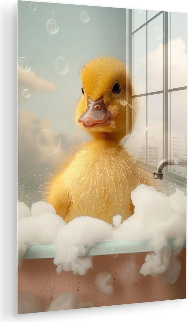 MuchoWow Glasbilder - Bilder auf Wandbild - Foto auf Glas Küken - Ente - Bad - Schaumstoff - Tiere 40x60 cm Wanddekoration aus Glas - Acrylglasbil...