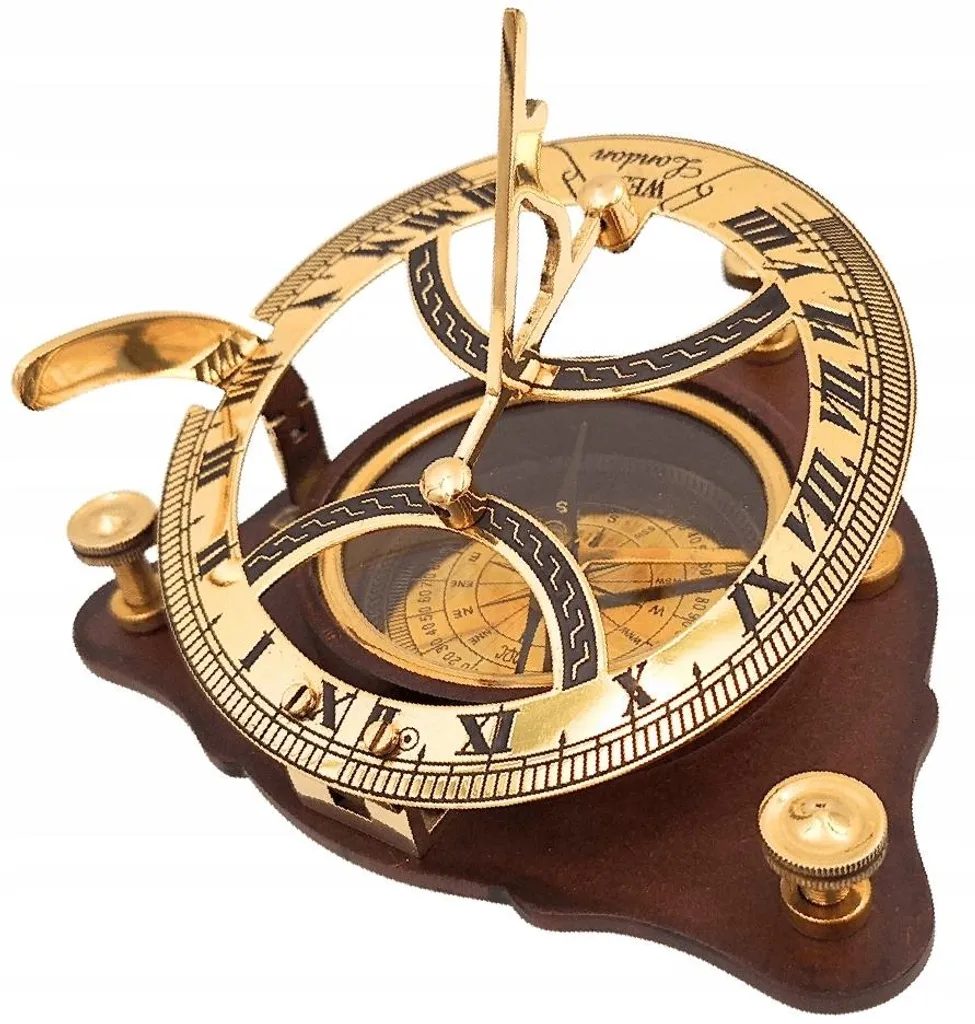 Cadran Solaire Boussole C064 avec Gnomon Orientable et Socle en Bois