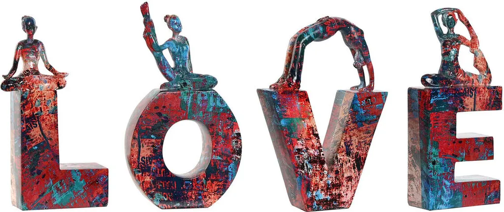 Set de 4 Figurines Yoga LOVE en Résine Multicolore, Format 12,5x5x22 cm