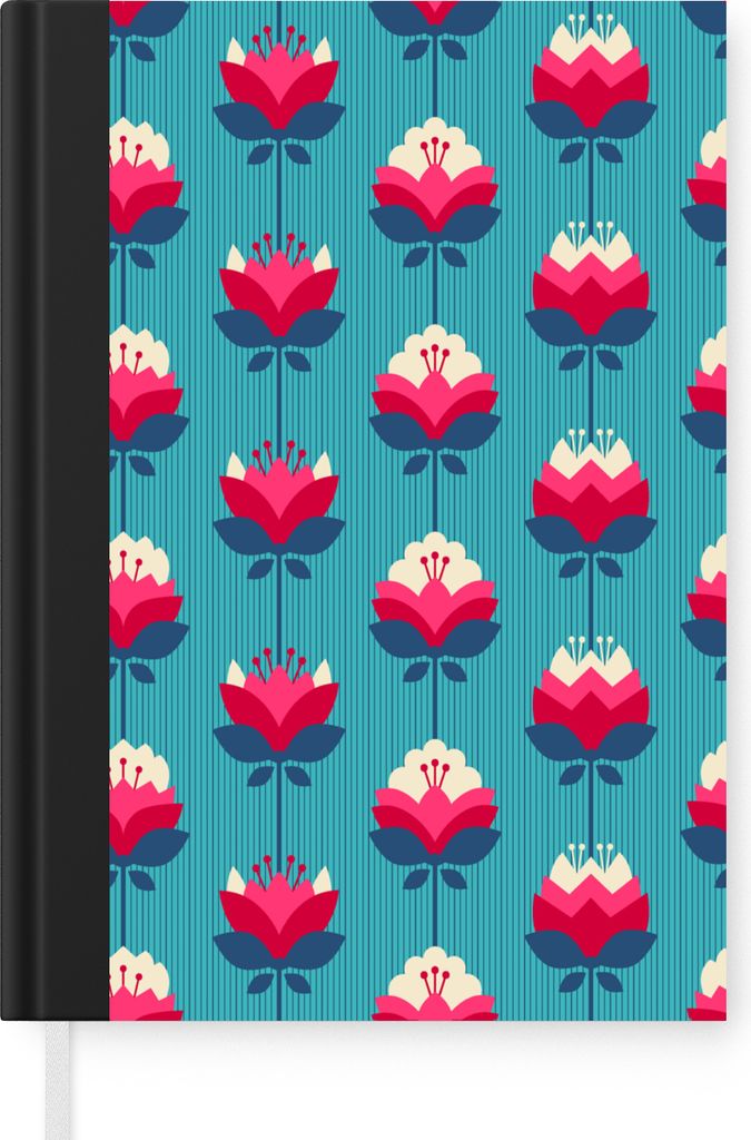 MuchoWow Notizbuch Tagebuch Haushaltsbuch Notebook A5 Muster - Retro - Lilie - Notizblock - Notizheft - Notebook - Schreibblock - Papier