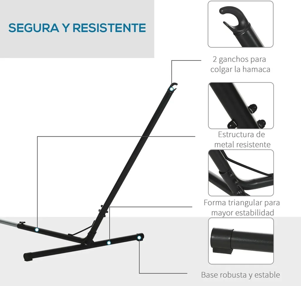 Support hamac sans arbre - Structure métal réglable noire stable et sûre