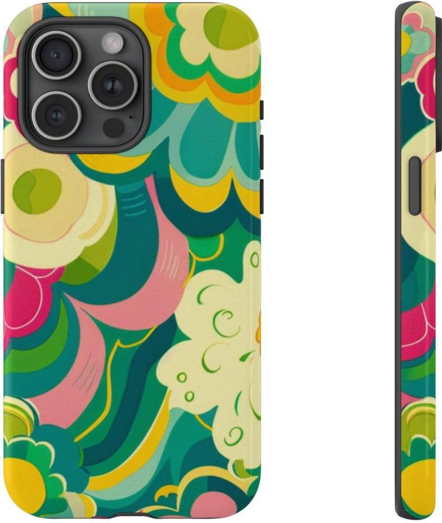 Buntes Retro-Blumenmuster – Hülle Kompatibel mit iPhone 15 Pro Max