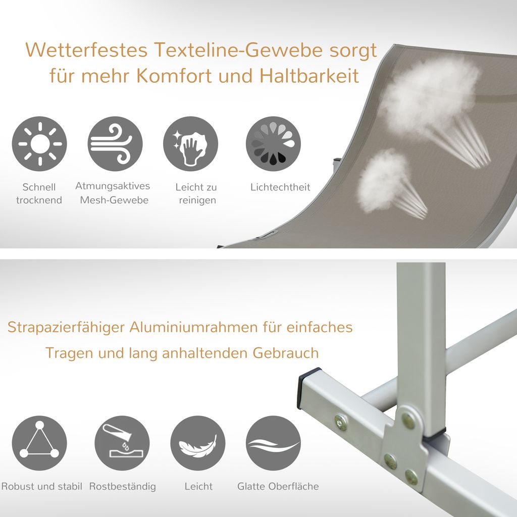 Outsunny 2er Set Sonnenliege Gartenliege Stoffliege Alu Produktbild 6
