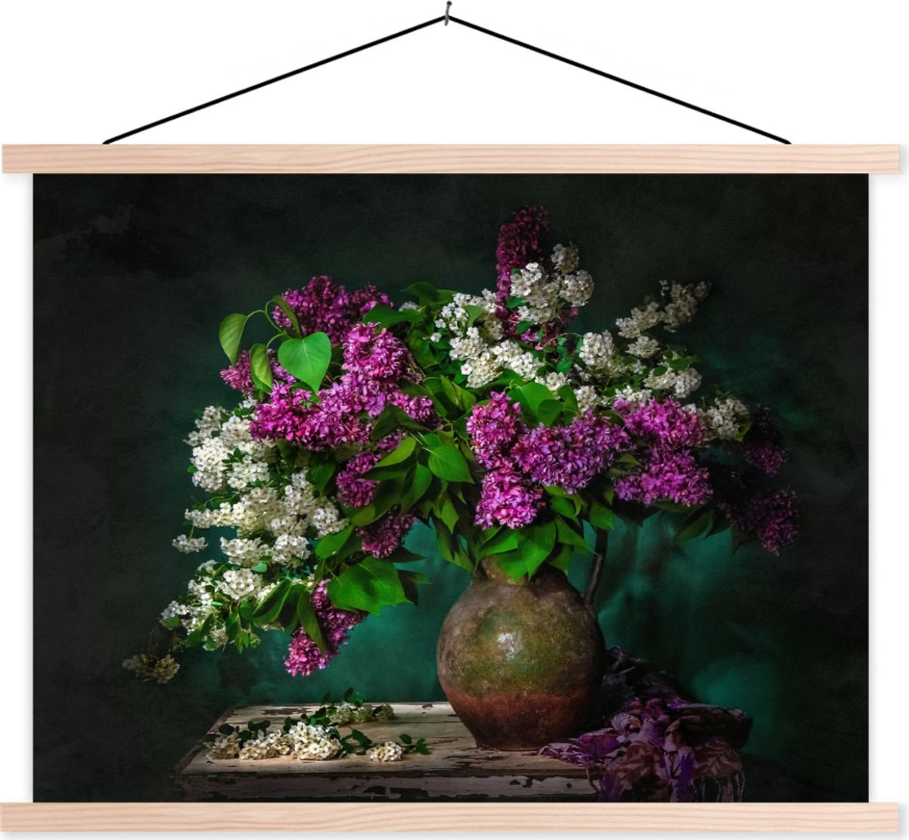 MuchoWow Textilposter Vintage - Blumen - Stilleben 120x90 cm mit holzfarbenen Rahmen - Magnetisch