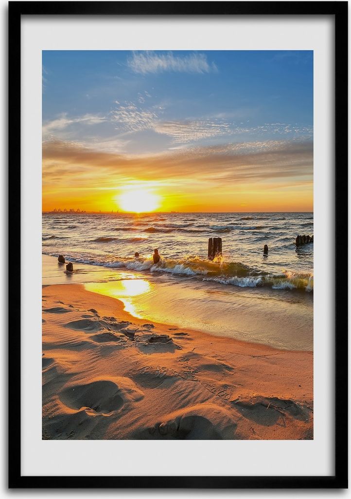 Bild - Bilderrahmen - 50 cm x 70 cm - MDF - Rahmen - Wandkunst Sonnenuntergang Meer