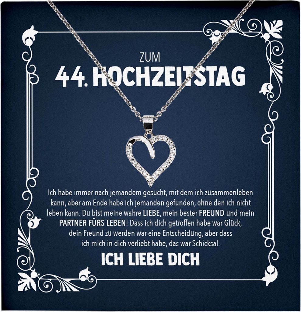 22Feels Ehefrau 44. Hochzeitstag Geschenk Ich Liebe Dich Frauen Herz Halskette Damen Collier mit 23 Zirkonia Steinen (Damen Silber 925/000 Schmuck)