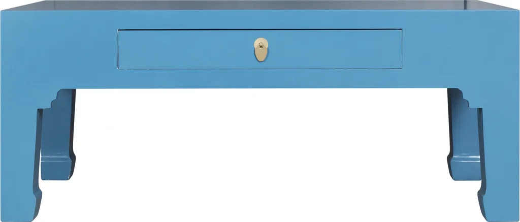 Table de salon chinoise en bois bleu ciel 110cm - Mobilier d'Asie design