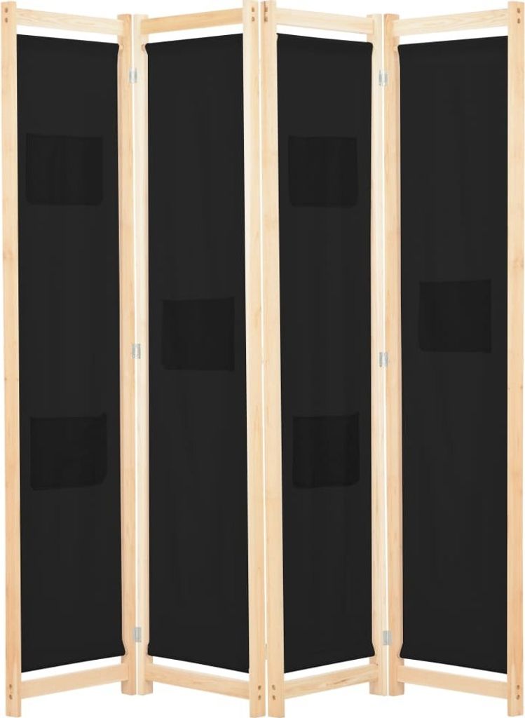 vidaXL 4 teiliger Raumteiler Schwarz 160 x 170 x 4 cm Stoff - Raumteiler - Klappbarer Raumteiler - Klappbare Raumteiler - Raumtrennwand