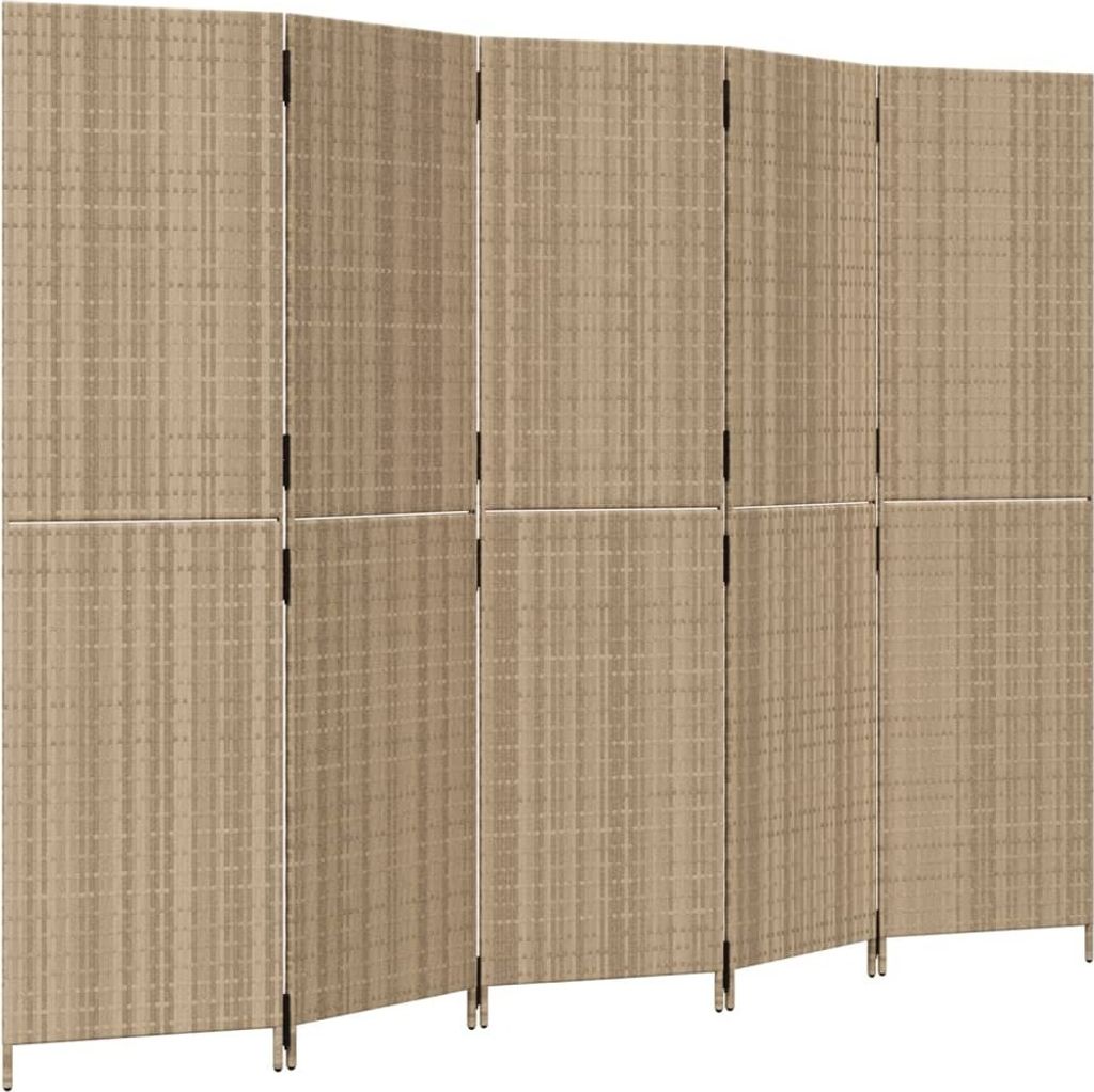 Paravent 5-tlg. Beige Poly Rattan