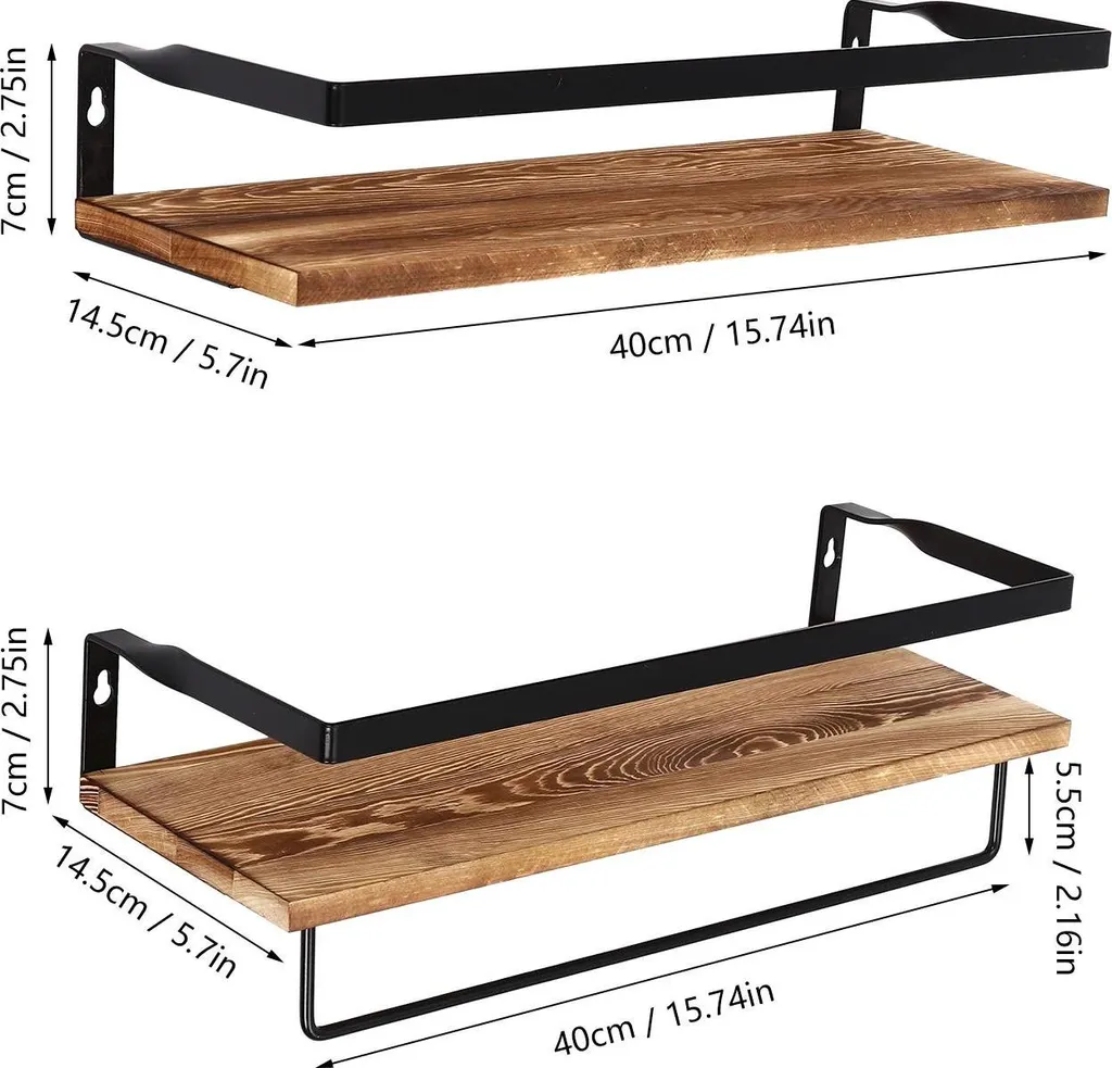 Étagère de salle de bain bois brun chocolat avec porte-serviettes intégré