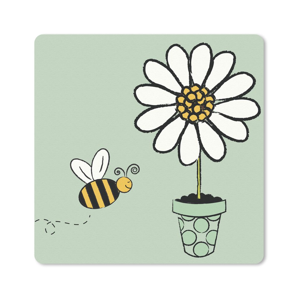 MuchoWow Mauspad Mousepad Illustration einer Biene, die auf eine weiße Blume zufliegt 30x30 cm - Mousepads - Maus Mat - Pad - Mausunterlage - Ga...