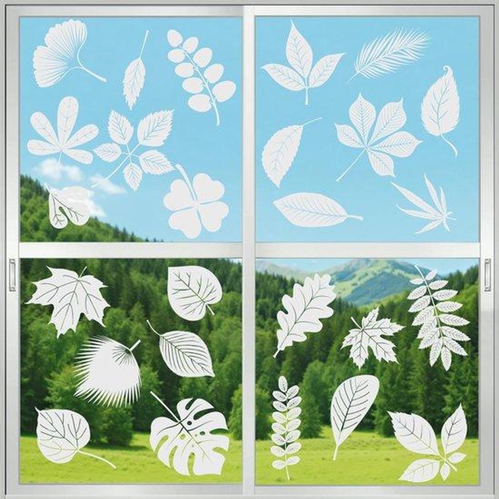 Vogelwerende Fensterfolie, transparent, selbstklebend, Blattmuster
