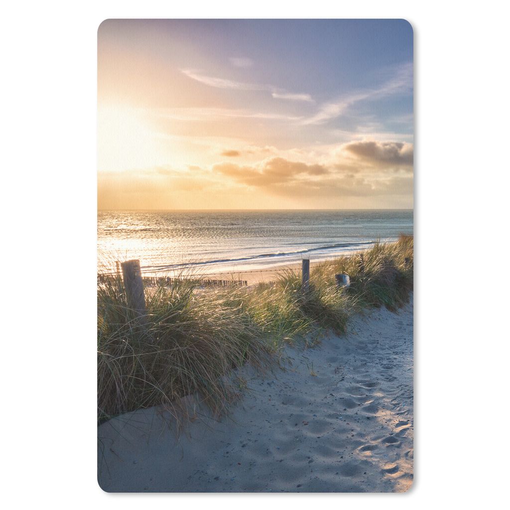 MuchoWow Mauspad Mousepad Sonnenuntergang - Strand - Düne - Gras - Bank 18x27 cm - Mousepads - Maus Mat - Pad - Mausunterlage