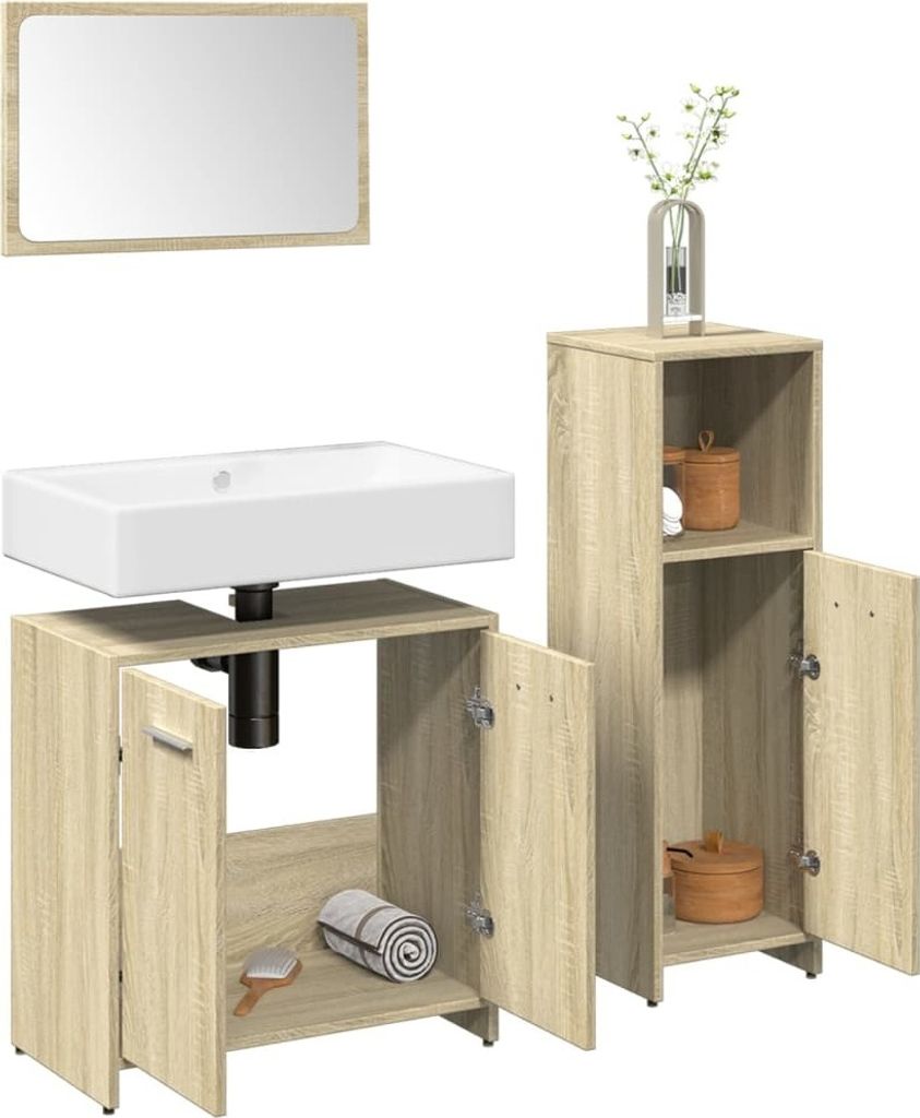 "im Angebot" 3-tlg. Badmöbel-Set Sonoma-Eiche Holzwerkstoff - Badezimmer CC11837