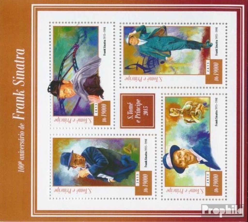 Briefmarken Sao Tome e Principe 2015 Mi 6030-6033 Kleinbogen (kompl. Ausgabe) postfrisch 100. Geburtstag von Frank Sinatra