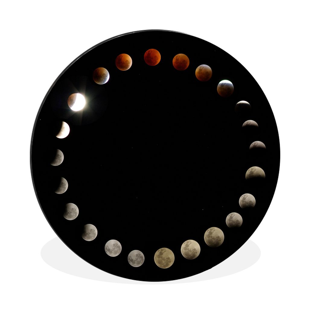 MuchoWow Aluminium Wandkreis Mond - Schwarz - Nacht Ø 90 cm Wanddeko Modern Wohnzimmer - Mauerkreis - Wandbilder - Runde Bild - Bild aus Alumini...