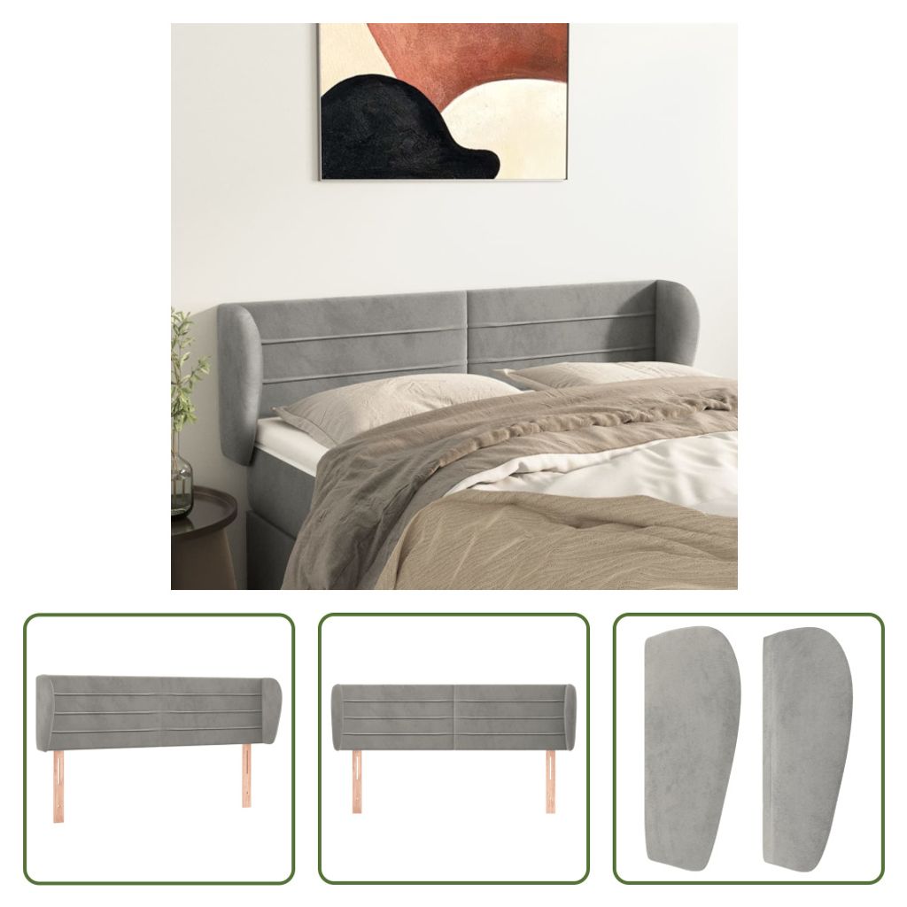 The Living Store Kopfteil mit Ohren Hellgrau 147x23x78/88 cm Samt