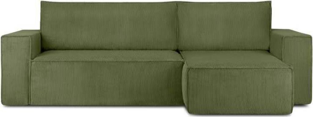 KONSIMO Linke/rechte Ecksofa mit Schlaffunktion mit Armlehnen "NAPI", Grün, Cordstoff, Loft, 262x89x148cm